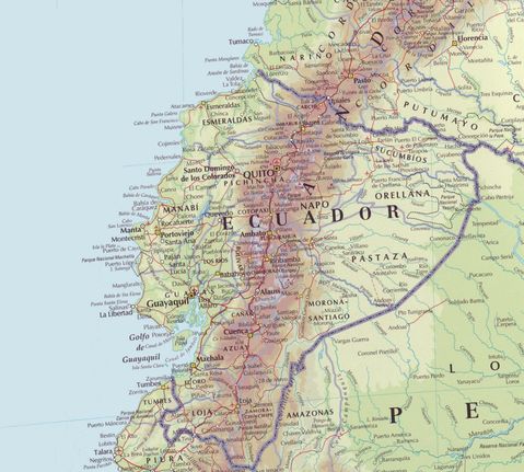 Physical map of Ecuador