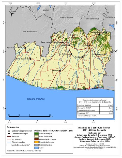 Cobertura forestal en el Departamento de Escuintla 2001-2006