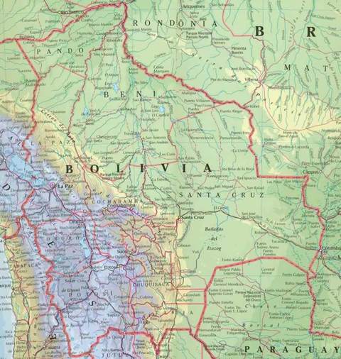 Physical Map of Bolivia