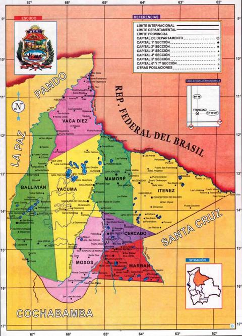 Mapa del Departamento del Beni Mapa del Departamento del Beni