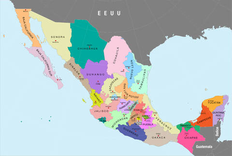Mapa de México con nombres de estados y capitales