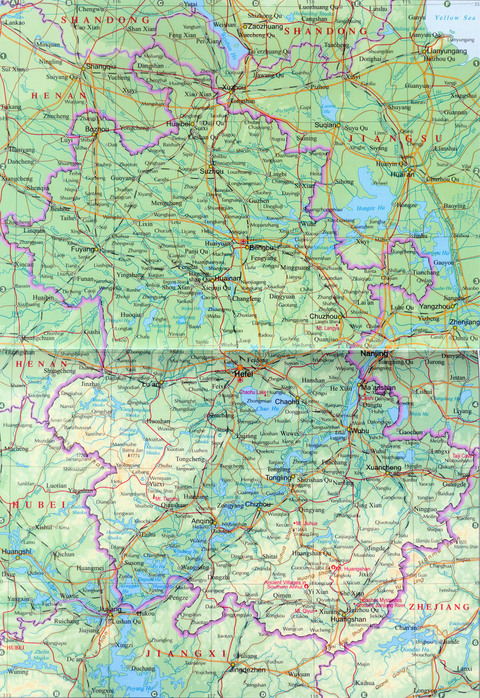 Physical map of Anhui, China