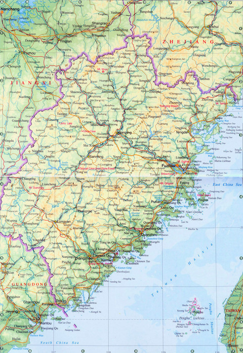 Mapa físico de Fujian