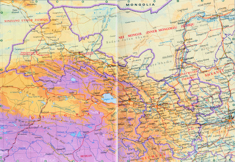 Physical map of Gansu, China