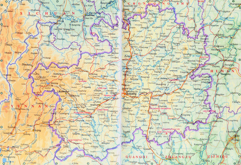 Mapa físico de Guizhou