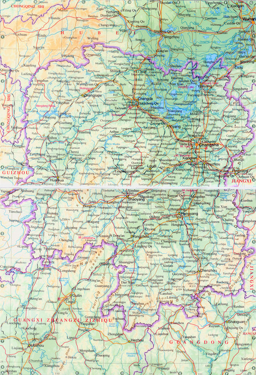 Mapa físico de Hunan