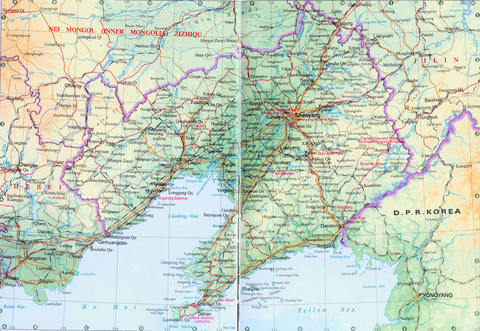 Mapa físico de Liaoning