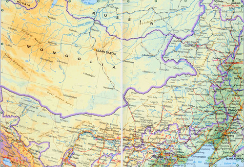 Mapa físico de Mongolia Interior
