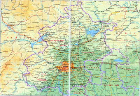 Mapa físico de Pekín
