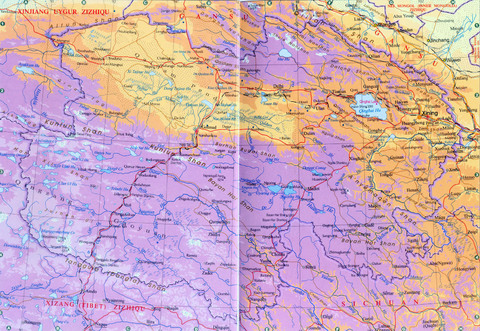 Mapa físico de Qinghai