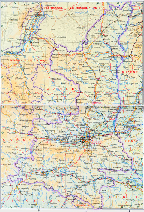 Mapa físico de Shaanxi