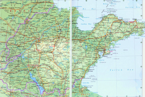 Mapa físico de Shandong
