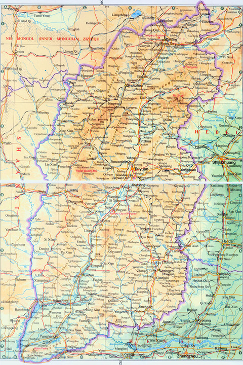 Mapa físico de Shanxi
