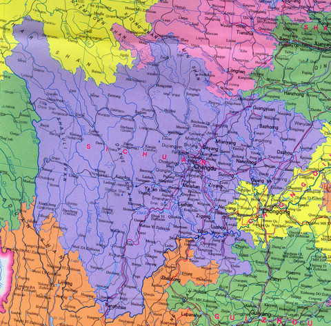 Sichuan Province Map, China