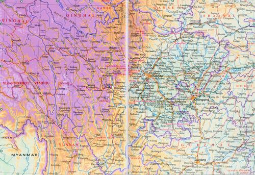Mapa físico de Sichuan