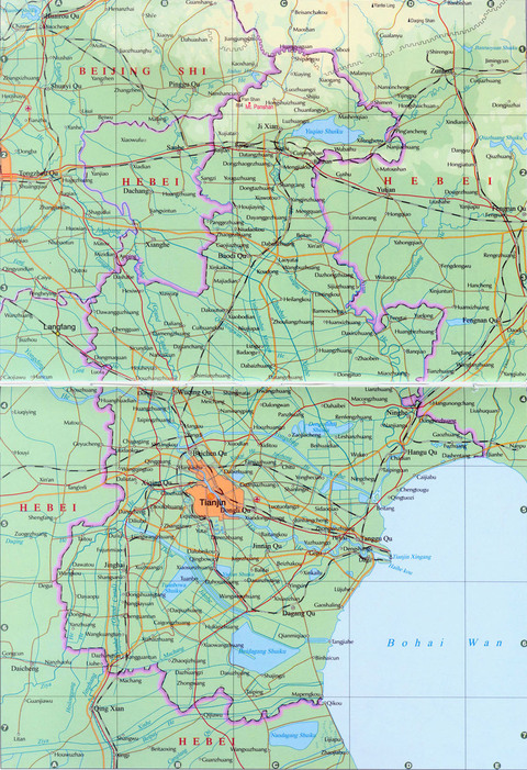 Mapa físico de Tianjin