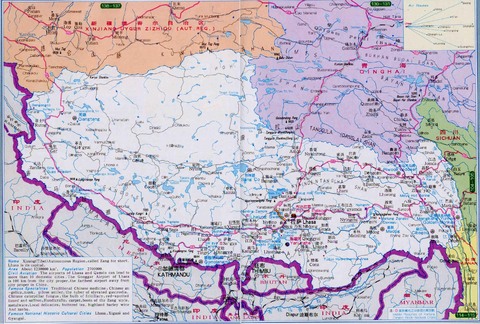 Tibet Autonomous Region Map, China