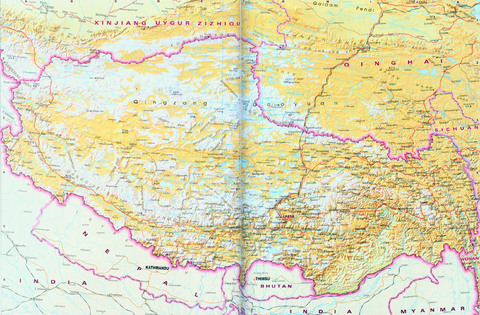 Physical map of the Tibet Autonomous Region, China