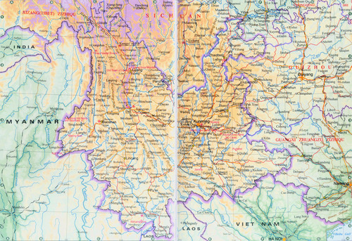 Mapa físico de Yunnan
