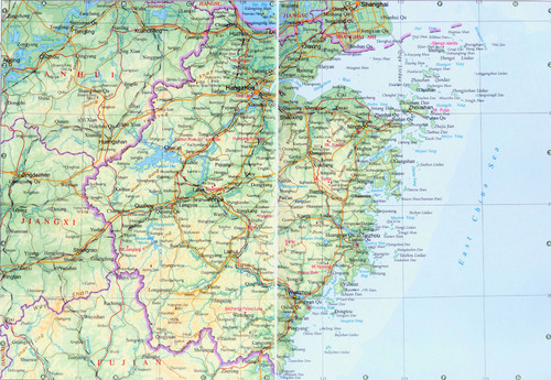 Mapa físico de Zhejiang