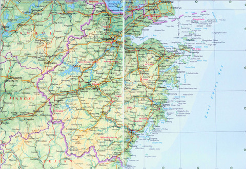 Physical map of Zhejiang, China