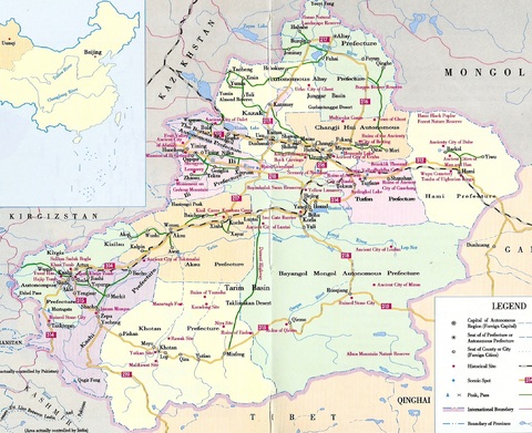 Xinjiang Uyghur Autonomous Region Map, China