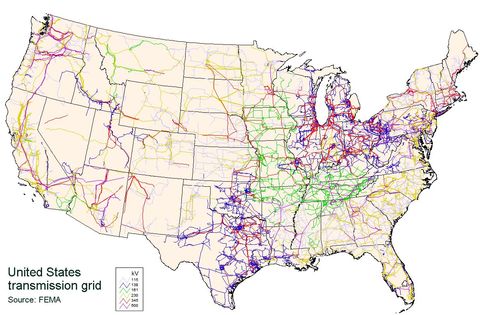 North America electrical grid map