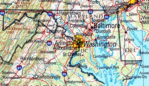 Mapa físico de Maryland