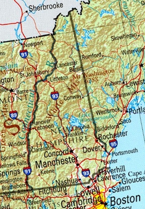 Mapa físico de Nuevo Hampshire