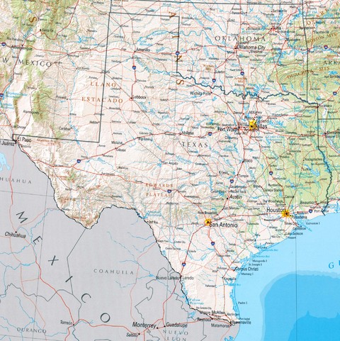 Mapa físico de Texas