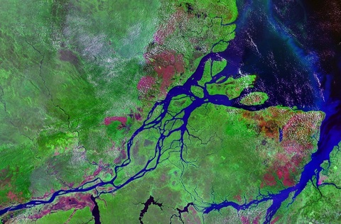 Satellite image of the mouths of the Amazon River in Brazil