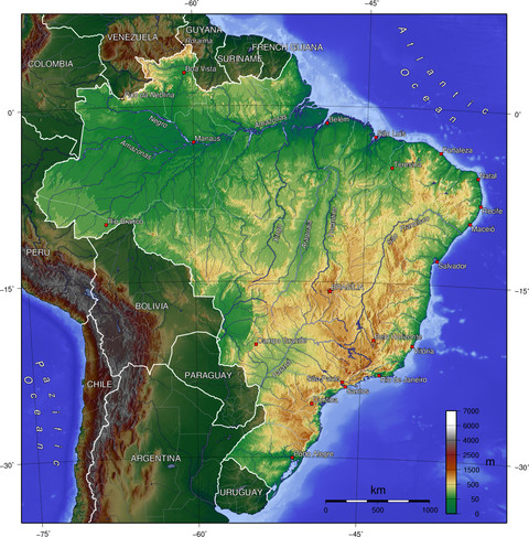 Topographic map of Brazil