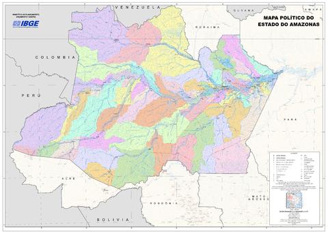 Political map of the State of Amazonas, Brazil