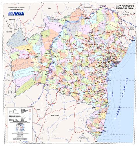 Political map of the State of Bahia, Brazil