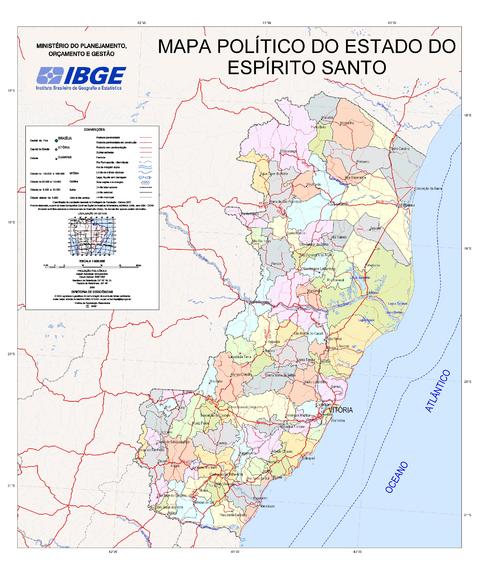 Political map of the State of Espírito Santo, Brazil