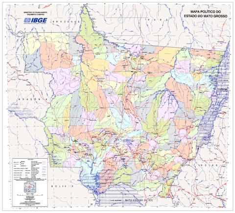 Political map of the State of Mato Grosso, Brazil