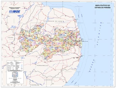 Political map of the State of Paraíba, Brazil