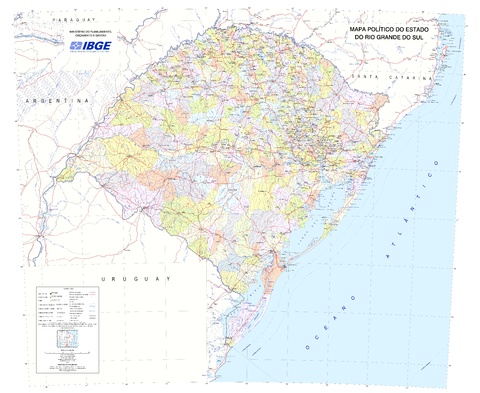 Political map of the State of Rio Grande do Sul, Brazil