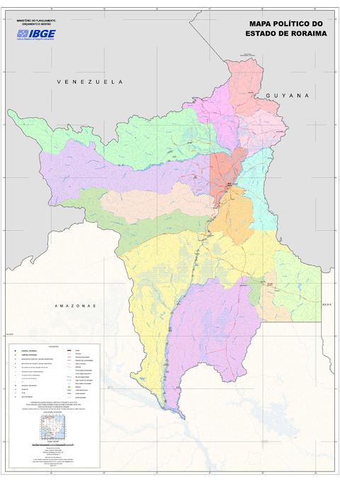 Political map of the State of Roraima, Brazil
