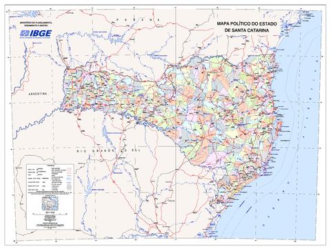 Political map of the State of Santa Catarina, Brazil