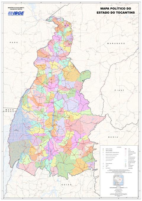 Political map of the State of Tocantins, Brazil