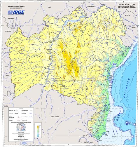 Physical map of the State of Bahia, Brazil