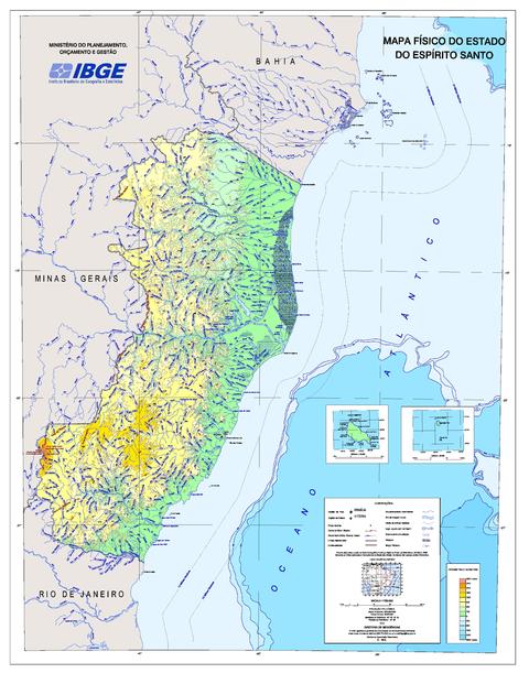 Physical map of the State of Espírito Santo, Brazil
