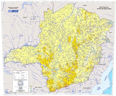 Mapa físico del Estado de Minas Gerais