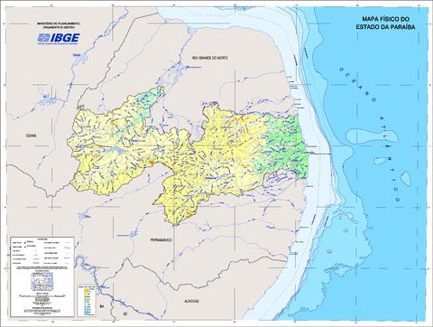 Physical map of the State of Paraíba, Brazil