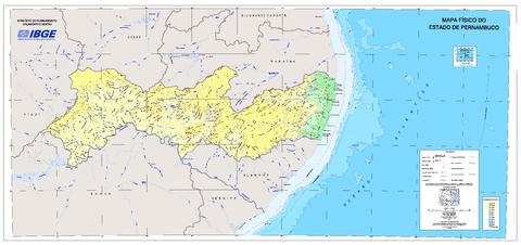 Physical map of the State of Pernambuco, Brazil