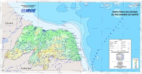 Physical map of the State of Rio Grande do Norte, Brazil