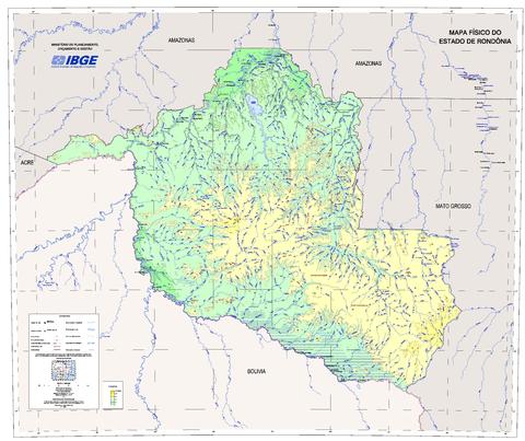 Physical map of the State of Rondônia, Brazil