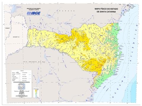 Physical map of the State of Santa Catarina, Brazil