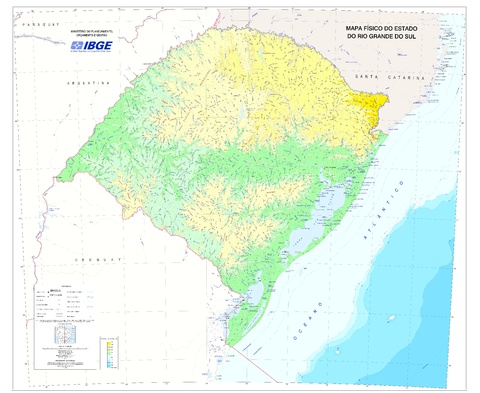 Physical map of the State of Rio Grande do Sul, Brazil